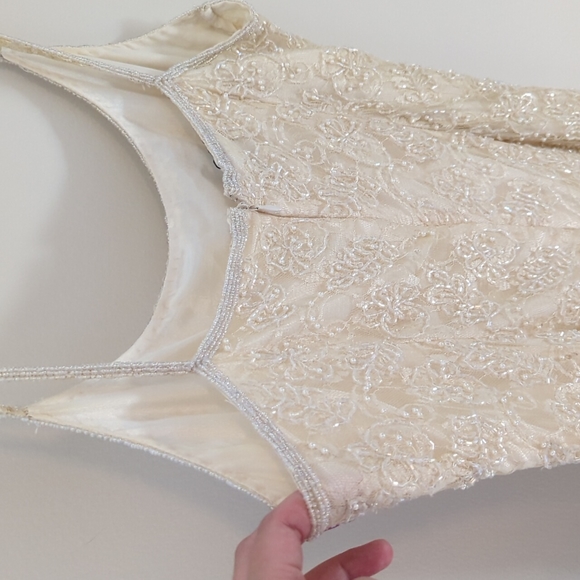 Stenay Cream/Champagne Colored Beaded Long Cocktail Dress - Sz 6 - Picture 7 of 10